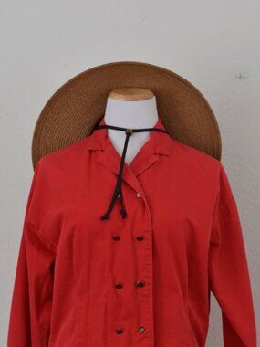 Vintage 80s Long Sleeve Cotton Red Esprit Sport Button Blouse size M